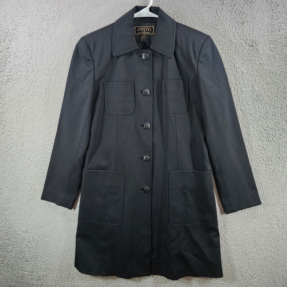 Express Compagnie Internationale Black Button Front Car Coat Jacket Size 3/4